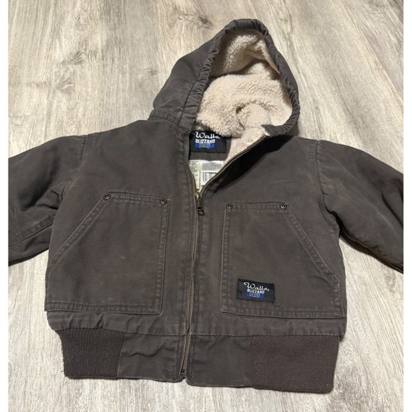 Walls Blizzard Pruf‎ Hooded Jacket Sherpa Lined Brown Duck Canvas kids XS - Picture 3 of 6